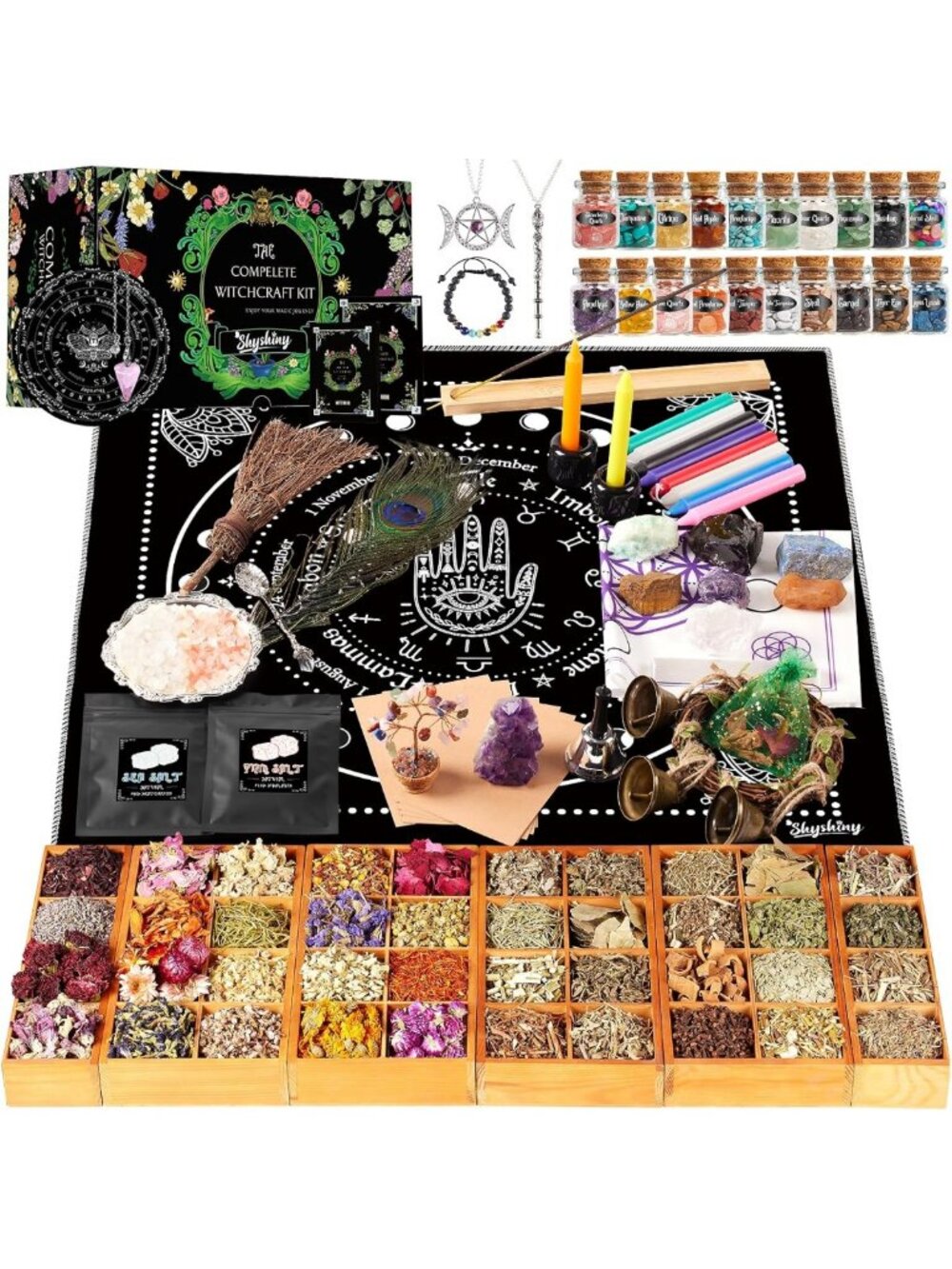 Witchcraft Supplies Kit - 150 Pack Wiccan Tools, Crystals, Herbs & Candles for